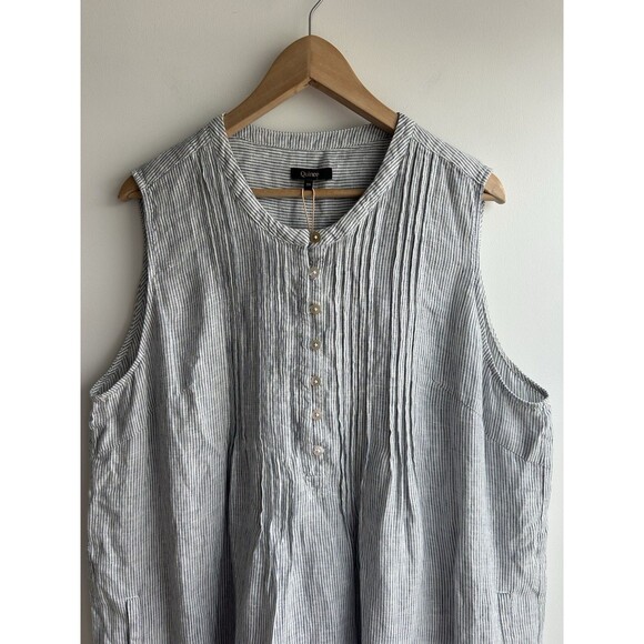 Quince 100% European Linen Sleeveless Swing Dress Blue Pinstripe Women's Size X2 - Picture 7 of 13